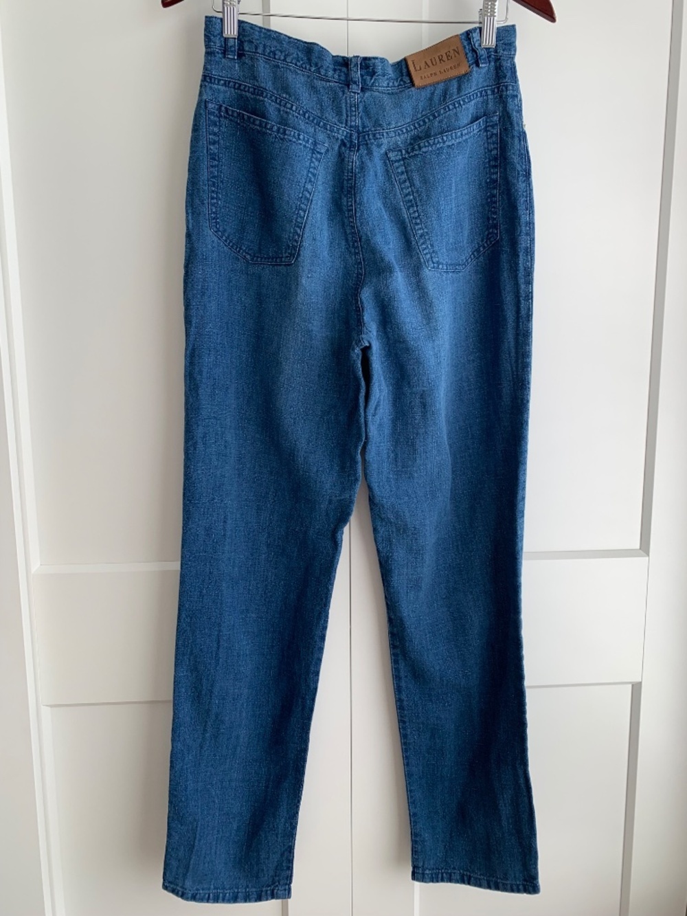Lauren by Ralph Lauren 100% linen women’s denim blue pants straight legs size 8 - Picture 2 of 8